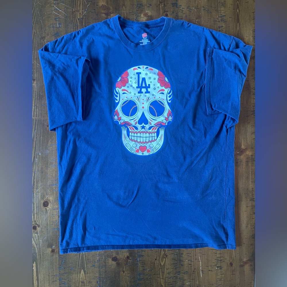 Los Angeles Dodgers Skull Navy Blue Men's Shirt.  Size 4XL